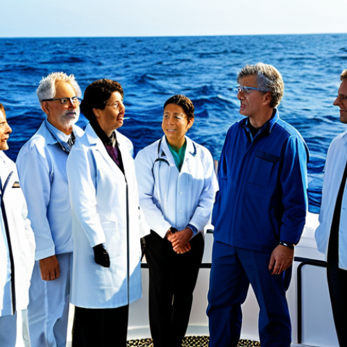 **

A group of scientists on a research vessel, fully clothed in professional attire, using sonar and satellite technology to monitor fish populations. The ocean is blue and healthy. Safe for work, appropriate content, perfect anatomy, natural proportions, sustainable fishing practices concept.

**