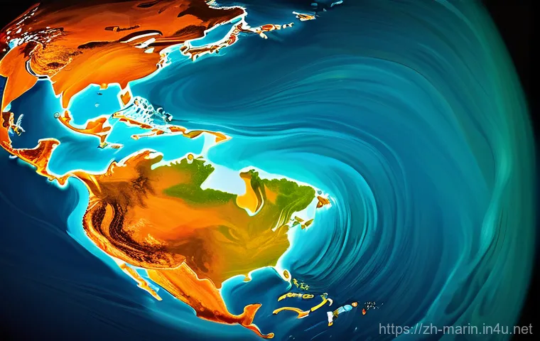 해양 흐름과 해류 - **Prompt:** "A majestic, vibrant global view of Earth from space, with a celestial quality. Stylized...