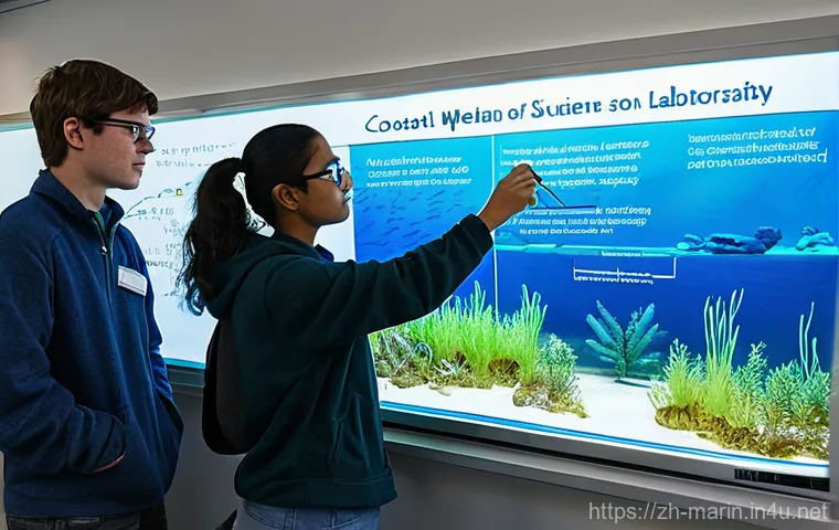 해양학 석사 과정 - **Prompt:** Inside a high-tech, dimly lit control room on a modern research vessel, a focused group ...