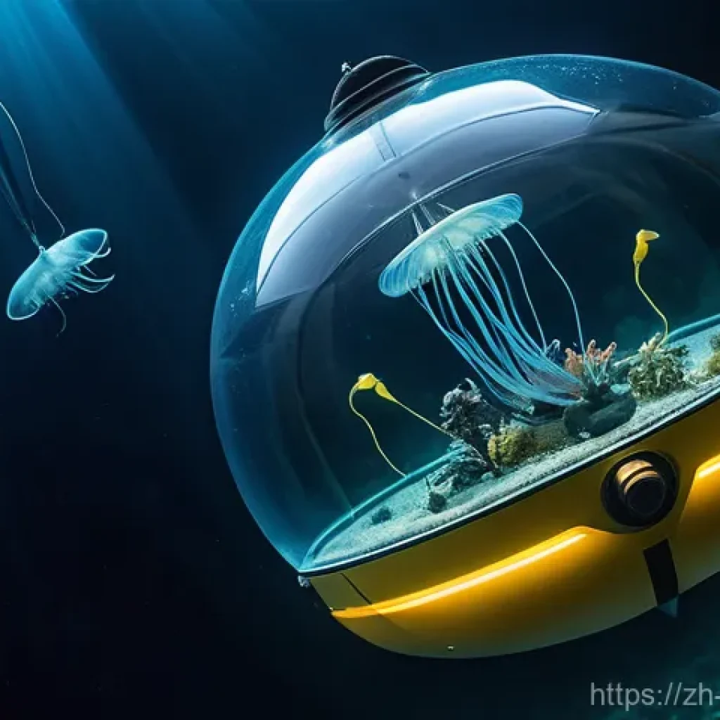 해양학 최신 기술 동향 - **Deep-Sea Submersible Exploration**
    A highly advanced, futuristic manned submersible, sleek and...