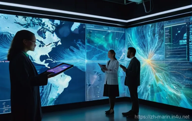 해양 물리학 모델링 - **Prompt:** "A vibrant, high-tech research laboratory bathed in soft, intelligent lighting. In the c...