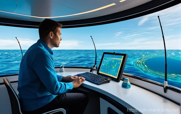 해양 물리학 모델링 - **Prompt:** "A powerful and dynamic visual representation of AI's predictive capabilities for ocean ... 해양 물리학 모델링 - **Prompt:** "A powerful and dynamic visual representation of AI's predictive capabilities for ocean ...