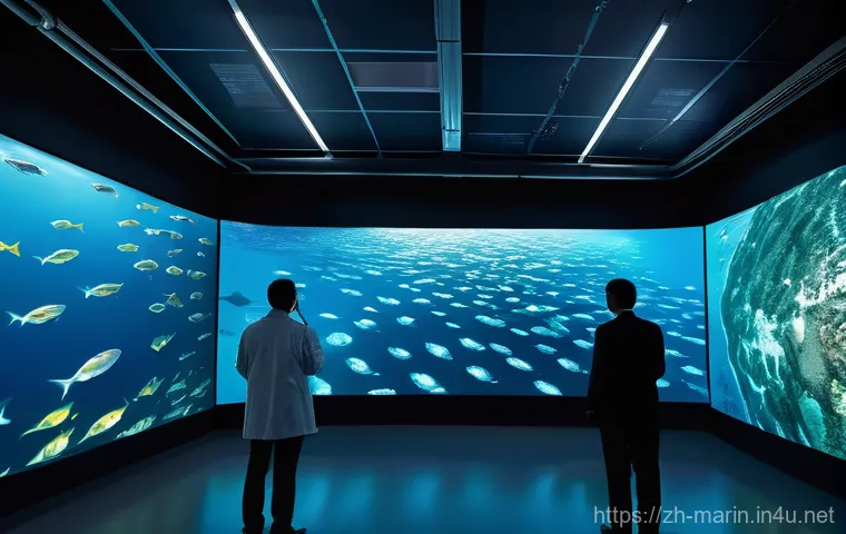 해양학 교수 인터뷰 - **Prompt for AI as the Ocean's "Smart Eyes"**:
    "A sophisticated, futuristic ocean research cente...
