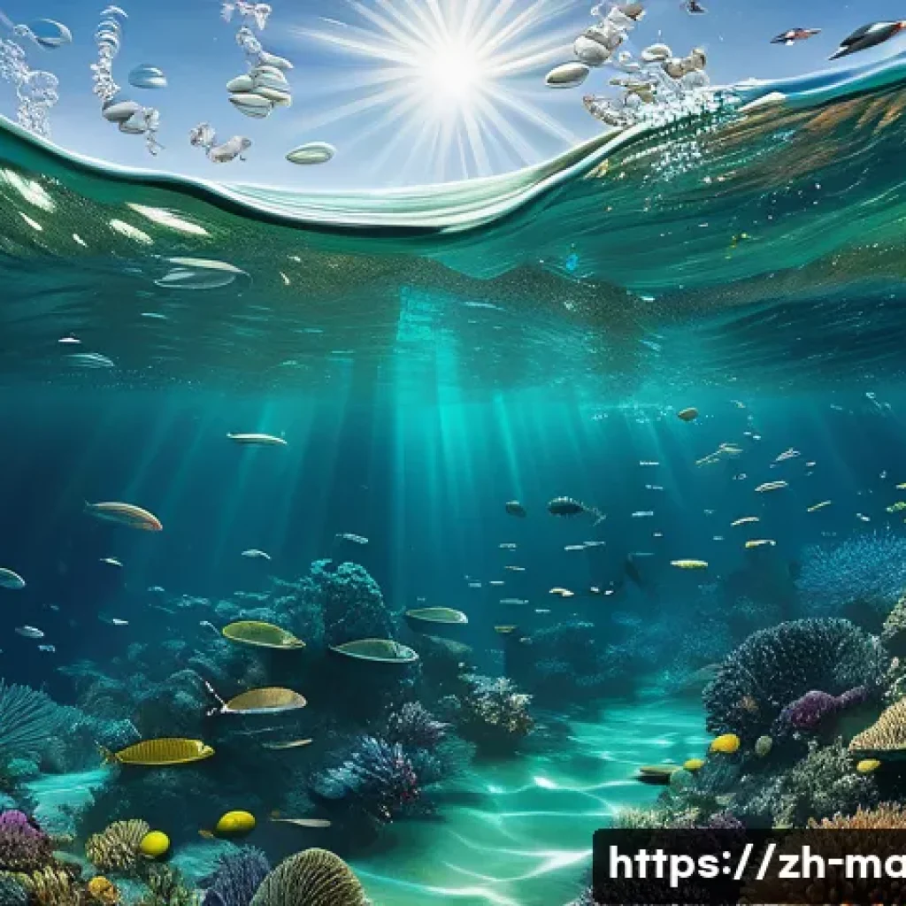 해양 영양염과 미량 원소 - A detailed underwater scene depicting coastal and open ocean zones with varying nutrient concentrati...