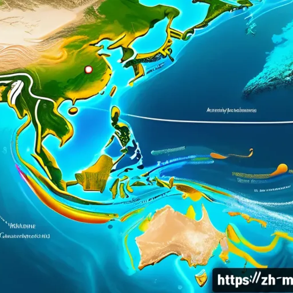 해양학 교재 추천 - A detailed scientific illustration of ocean currents and tidal flows showing dynamic water movement,...