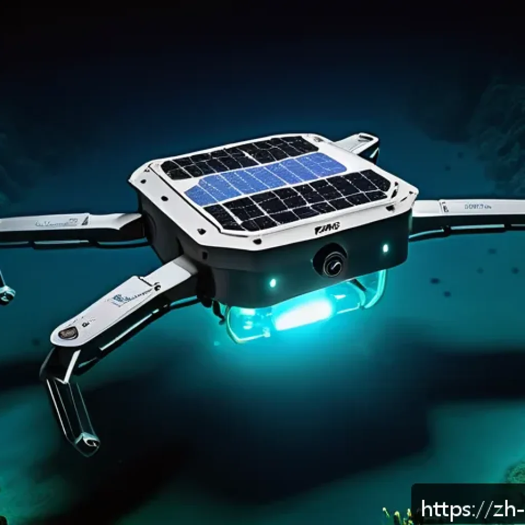 해양학 학술 대회 - A futuristic automated underwater drone exploring deep ocean trenches, equipped with advanced sensor...