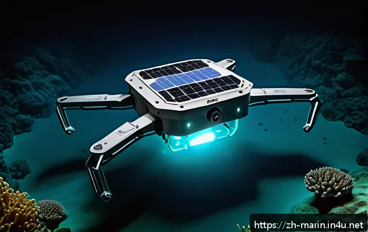 해양학 학술 대회 - A futuristic automated underwater drone exploring deep ocean trenches, equipped with advanced sensor...