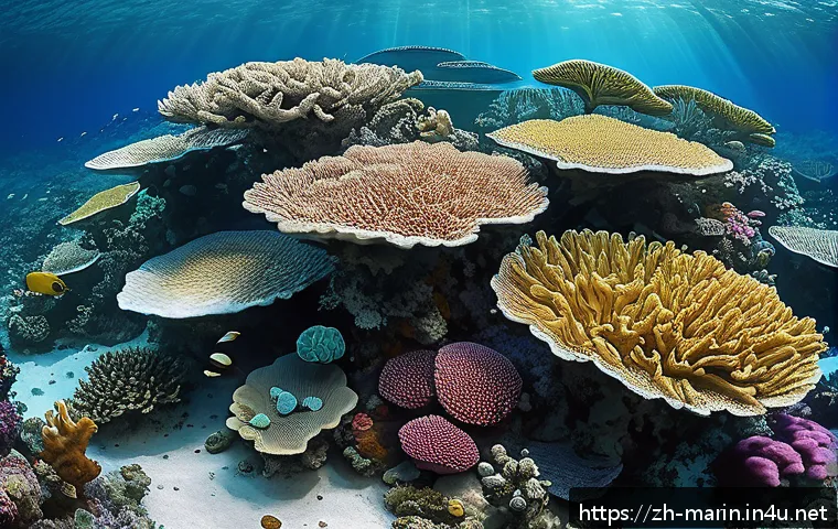 해양학 학술 대회 발표 - A vibrant underwater scene depicting a coral reef undergoing bleaching due to rising ocean temperatu...