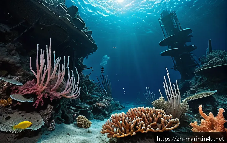 해양 물리학 - A detailed underwater scene showcasing a deep-sea hydrothermal vent emitting high-temperature minera...